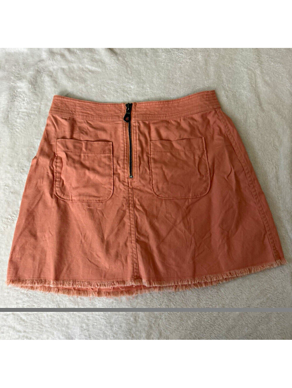 Madewell Pink Denim A-Line Mini Skirt Zip Front Stretch Pockets Fringe 0